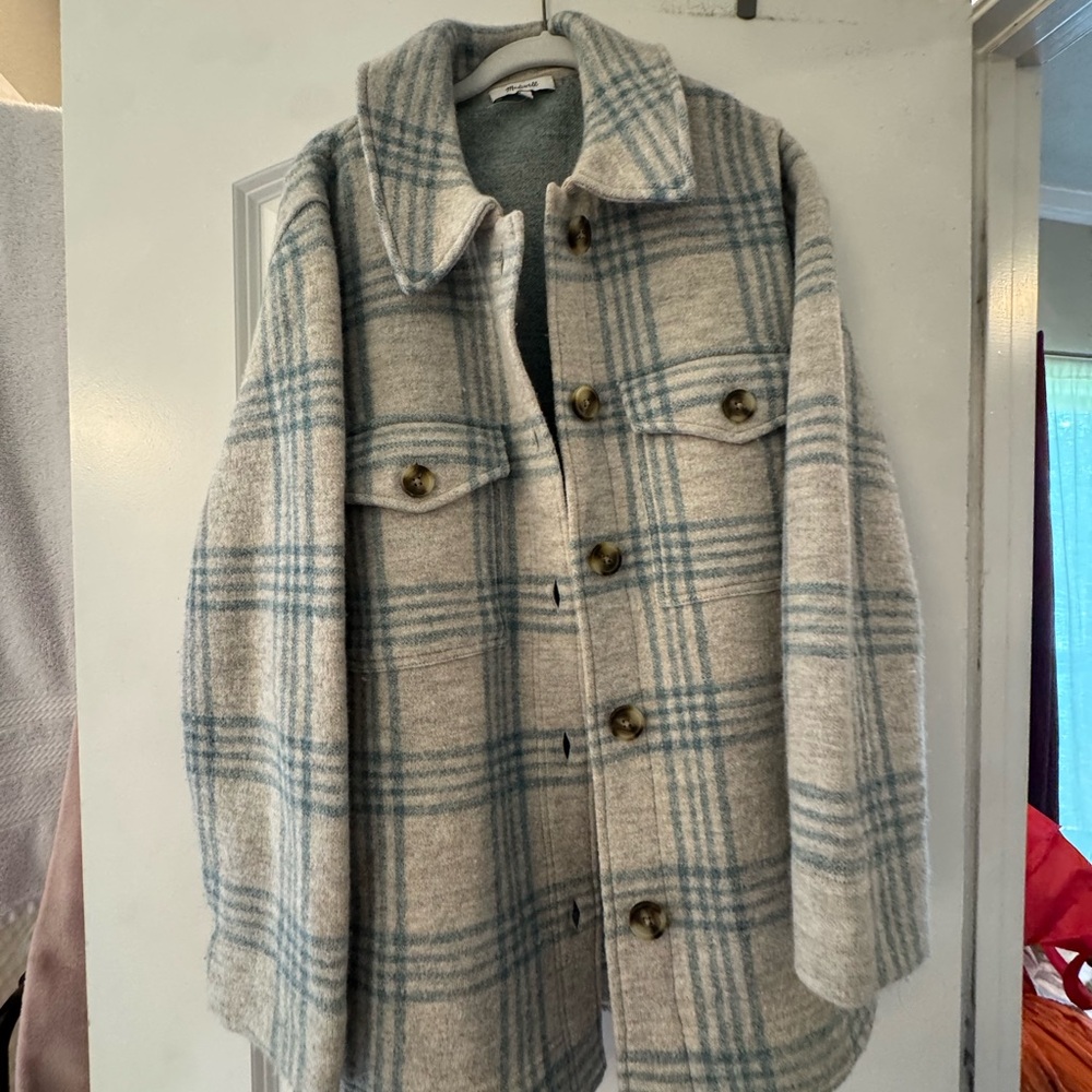 Madewell Blue and Gray Plaid Trench Coat
